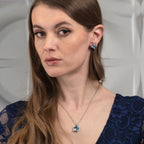 Large Blue Topaz Stud Earrings in 18K White Gold