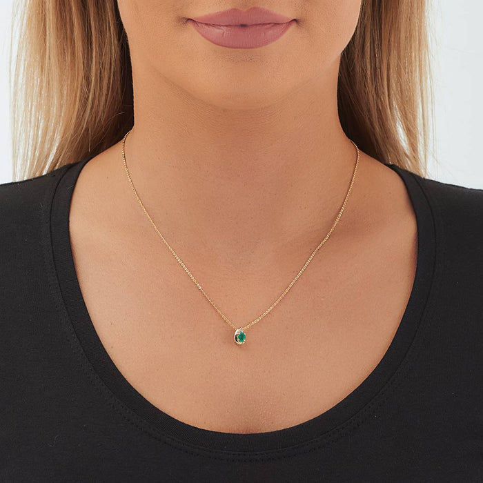 Emerald Pendant Necklace with 0.03ct Diamonds 9K Yellow Gold
