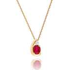 Ruby Pendant Necklace with 0.03ct Diamonds 9K Yellow Gold