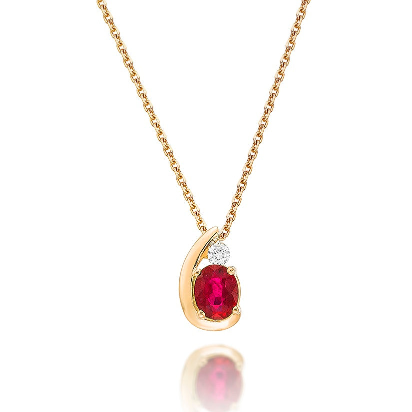 Ruby Pendant Necklace with 0.03ct Diamonds 9K Yellow Gold