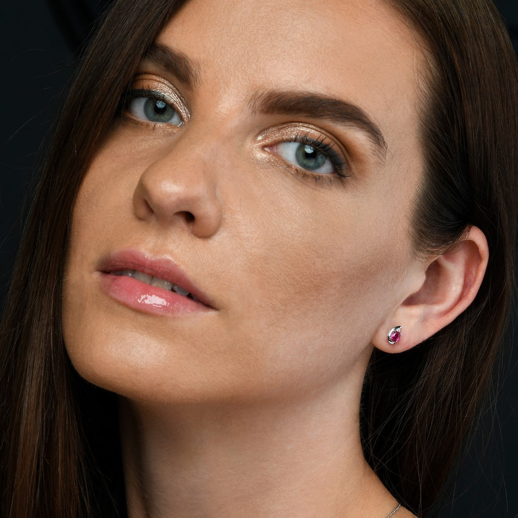 Ruby Stud Earrings with 0.03ct Diamonds 9K White Gold