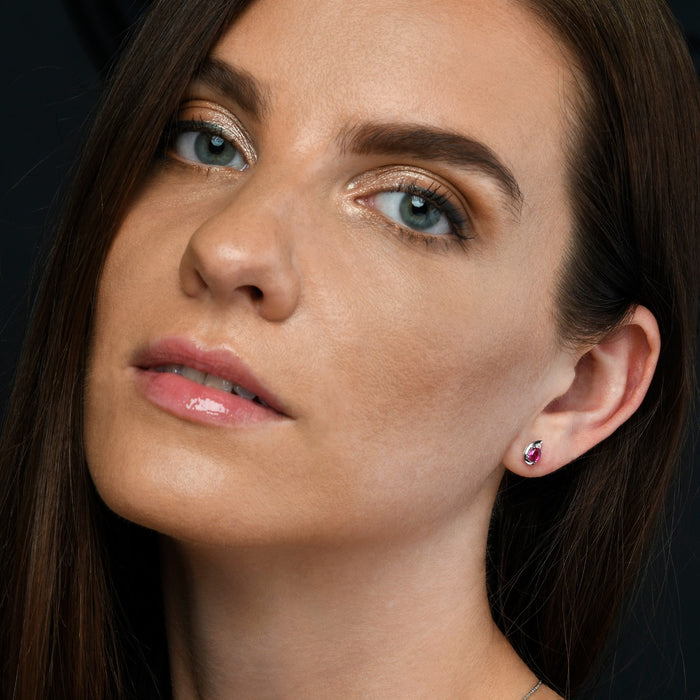 Ruby Stud Earrings with 0.03ct Diamonds 9K White Gold