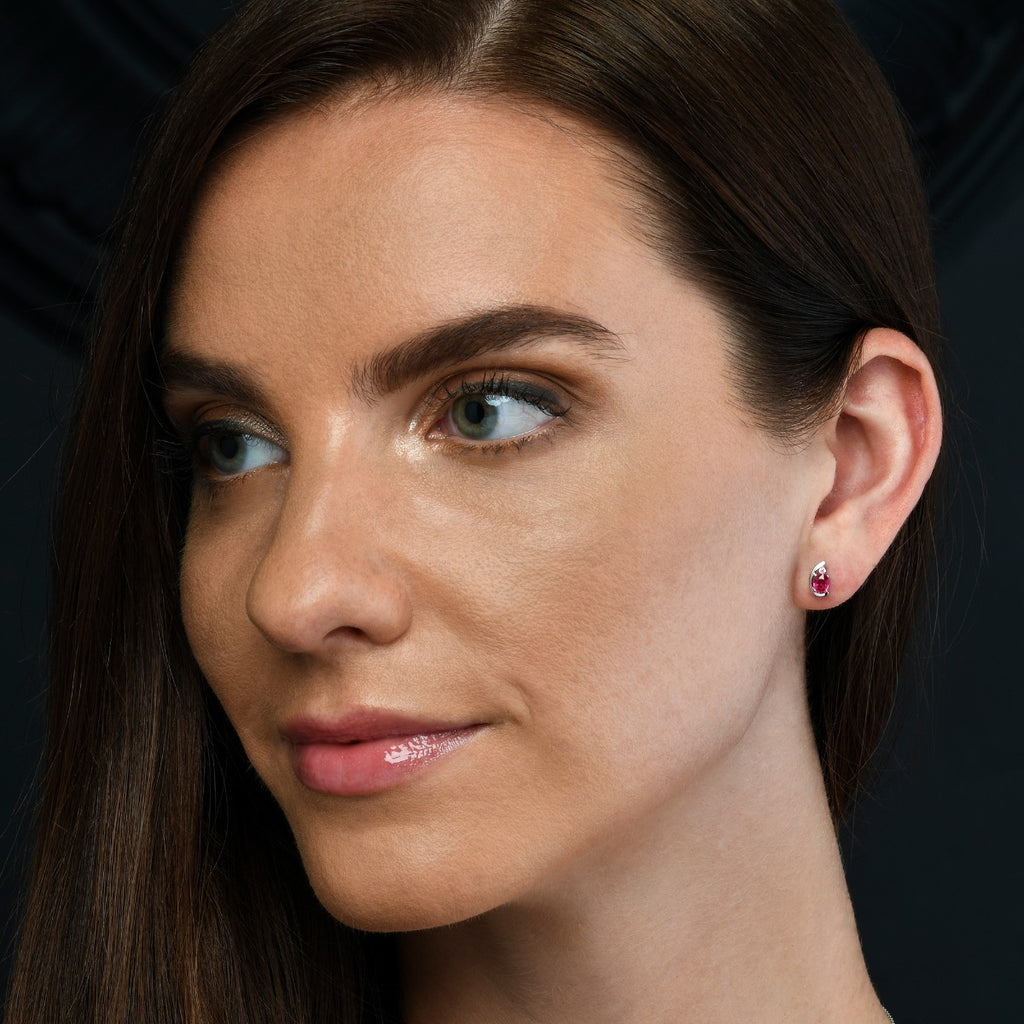 Ruby Stud Earrings with 0.03ct Diamonds 9K White Gold