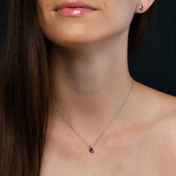Ruby Pendant Necklace with 0.03ct Diamonds 9K White Gold
