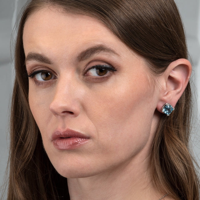 Large Blue Topaz Stud Earrings in 18K White Gold