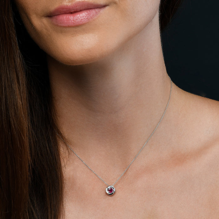 Ruby Pendant Necklace 4mm Round Ruby 9K White Gold