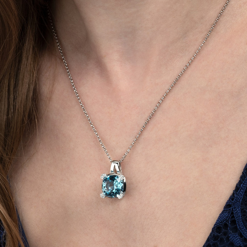 7.70ct Blue Topaz Pendant Necklace in 18K White Gold