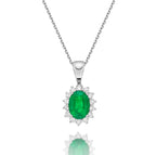 Emerald Pendant Necklace with 0.21ct Diamonds 18K White Gold