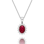 Ruby Pendant Necklace with 0.21ct Diamonds 18K White Gold