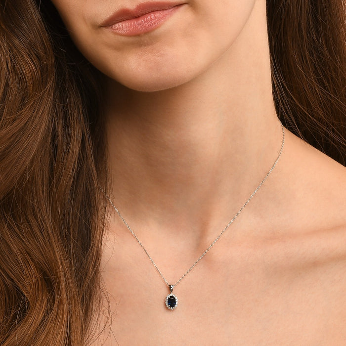 Sapphire Pendant Necklace with 0.21ct Diamonds 18K White Gold