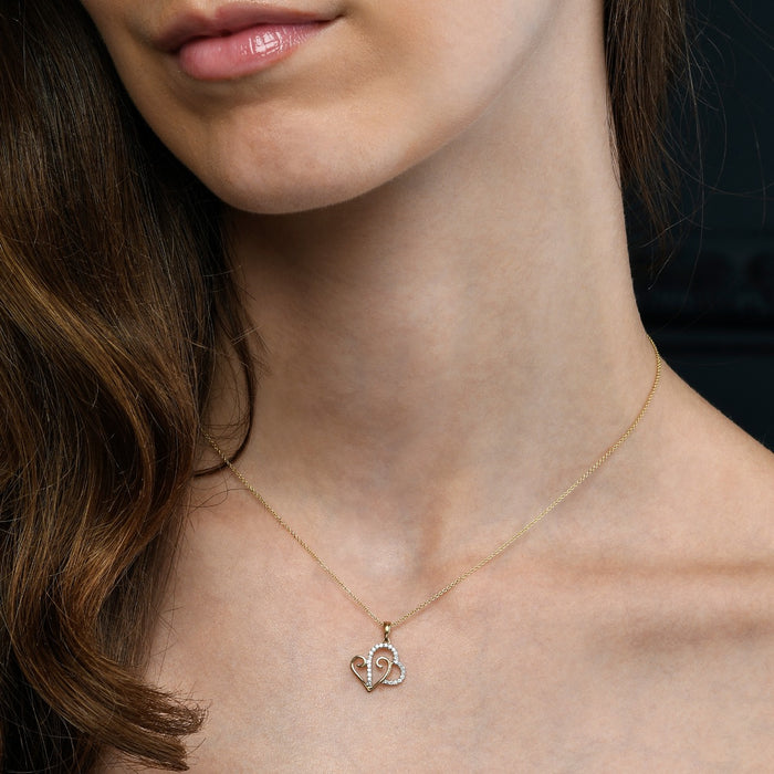 Heart 2 Diamond Heart Pendant 0.12ct Diamond 9K Yellow Gold