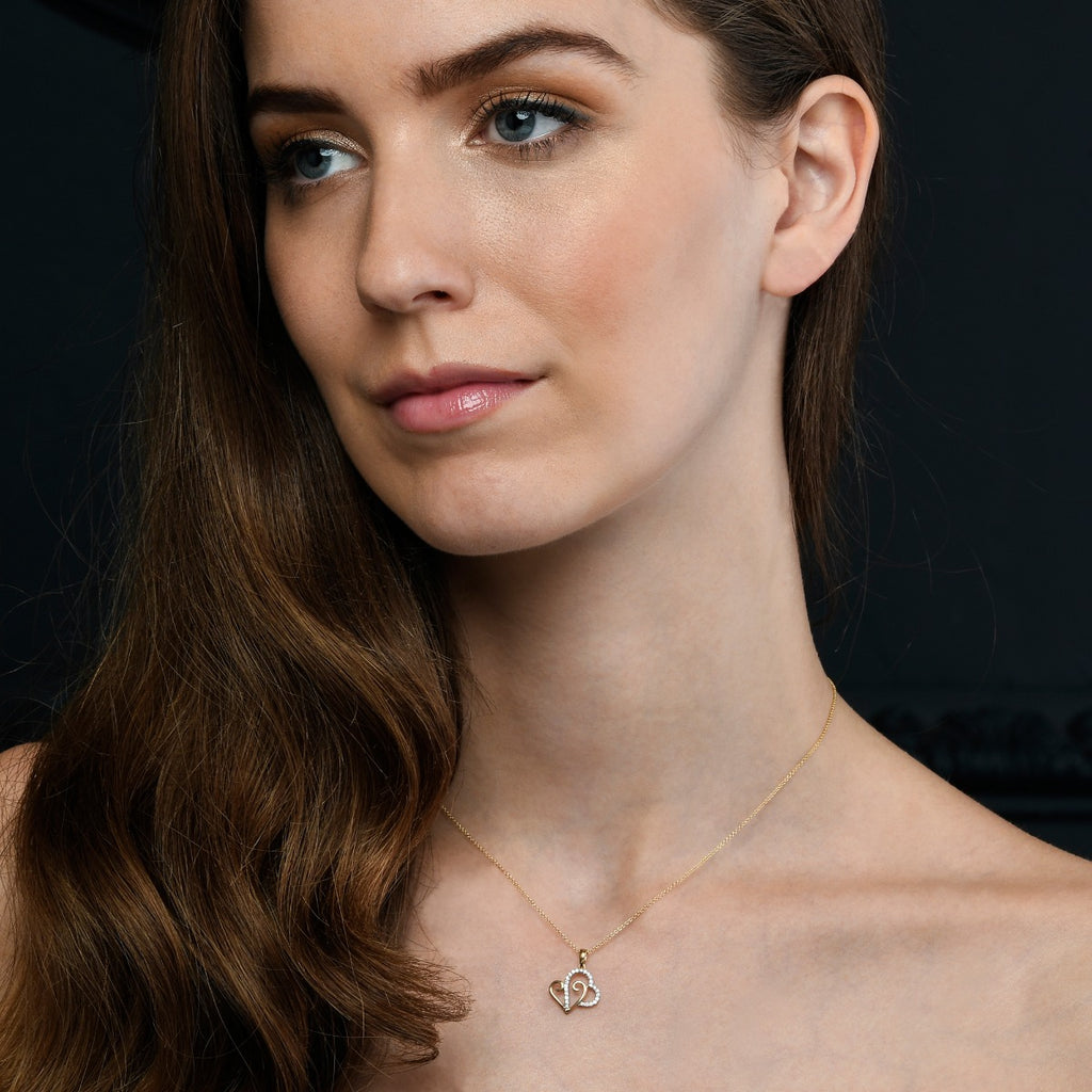 Heart 2 Diamond Heart Pendant 0.12ct Diamond 9K Yellow Gold