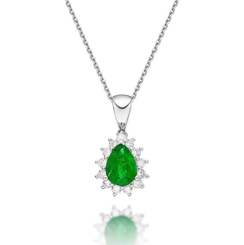 Emerald Pendant Necklace with 0.20ct Diamonds 18K White Gold