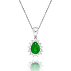 Emerald Pendant Necklace with 0.20ct Diamonds 18K White Gold