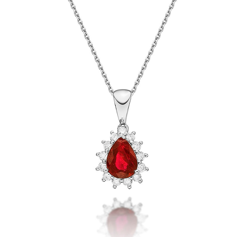 Ruby Pendant Necklace with 0.20ct Diamonds 18K White Gold