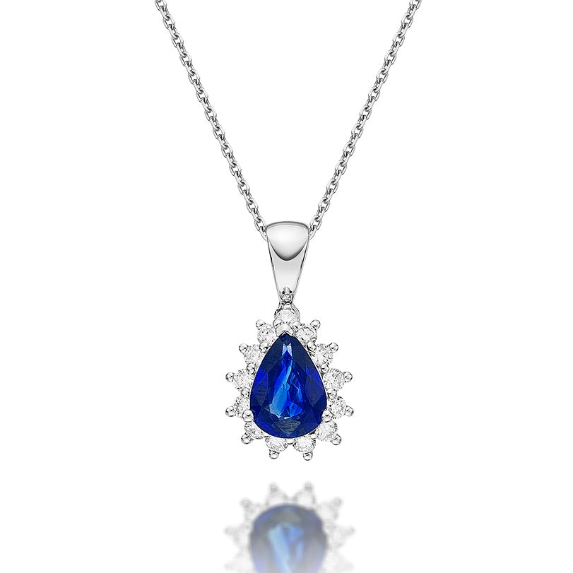 Sapphire Pendant Necklace with 0.20ct Diamonds 18K White Gold