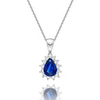 Sapphire Pendant Necklace with 0.20ct Diamonds 18K White Gold