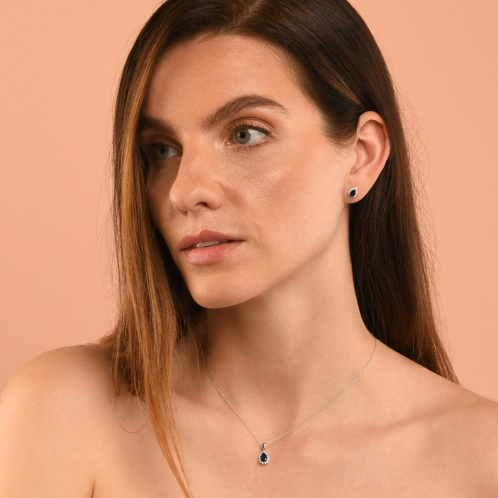 Sapphire Pendant Necklace with 0.20ct Diamonds 18K White Gold
