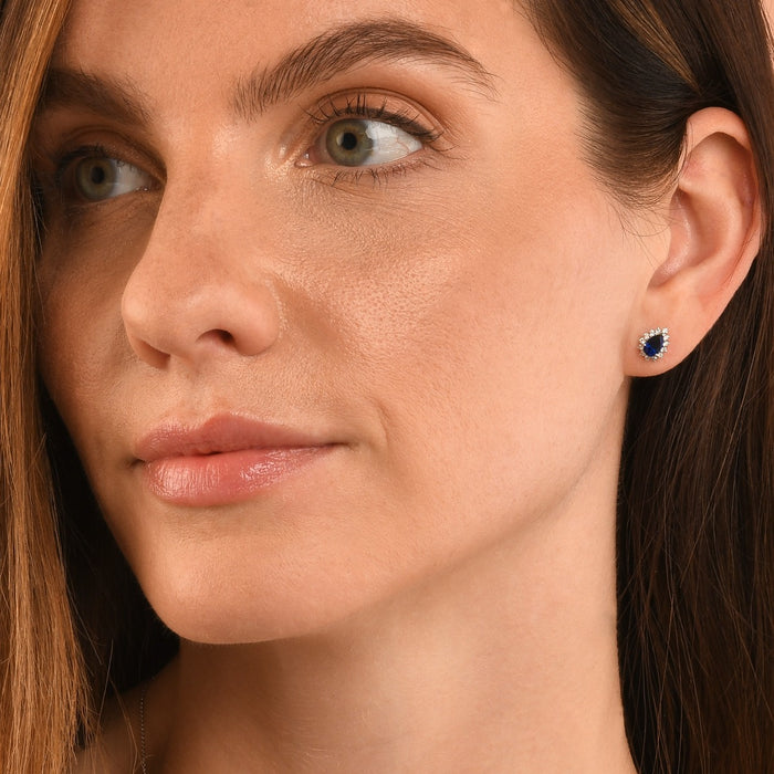 Pear Sapphire Stud Earrings 0.25ct Diamond Halo18K White Gold