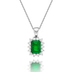 Emerald Pendant Necklace with 0.22ct Diamonds 18K White Gold