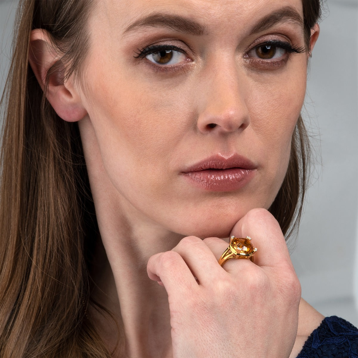 Large Citrine Dress Ring in 18K Yellow Gold