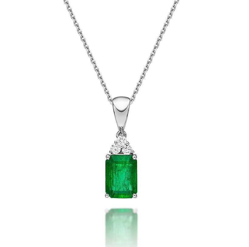Emerald Pendant Necklace with 0.06ct Diamonds 18K White Gold