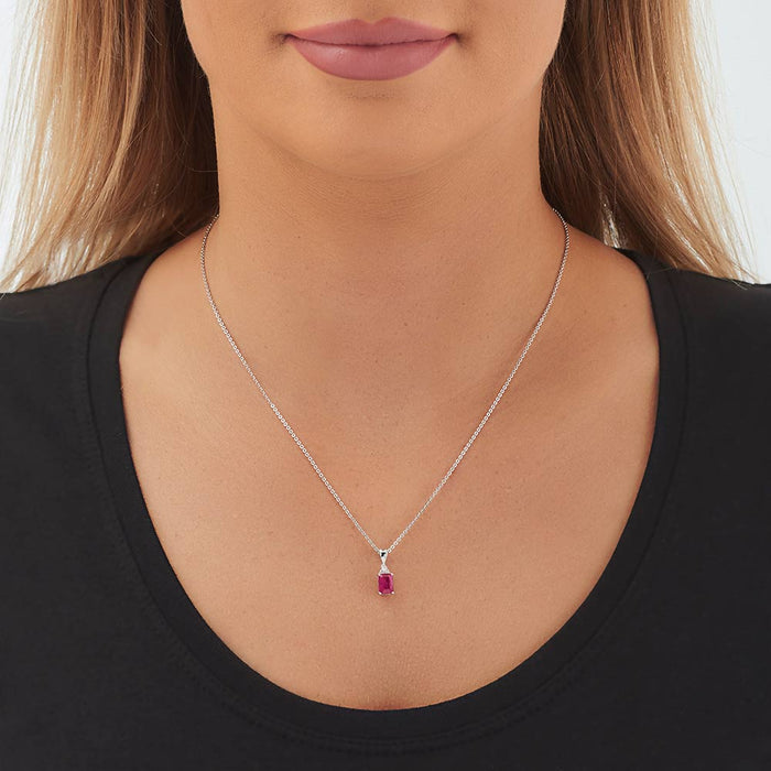 Ruby Pendant Necklace with 0.06ct Diamonds 18K White Gold