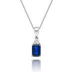 Sapphire Pendant Necklace with 0.06ct Diamonds 18K White Gold
