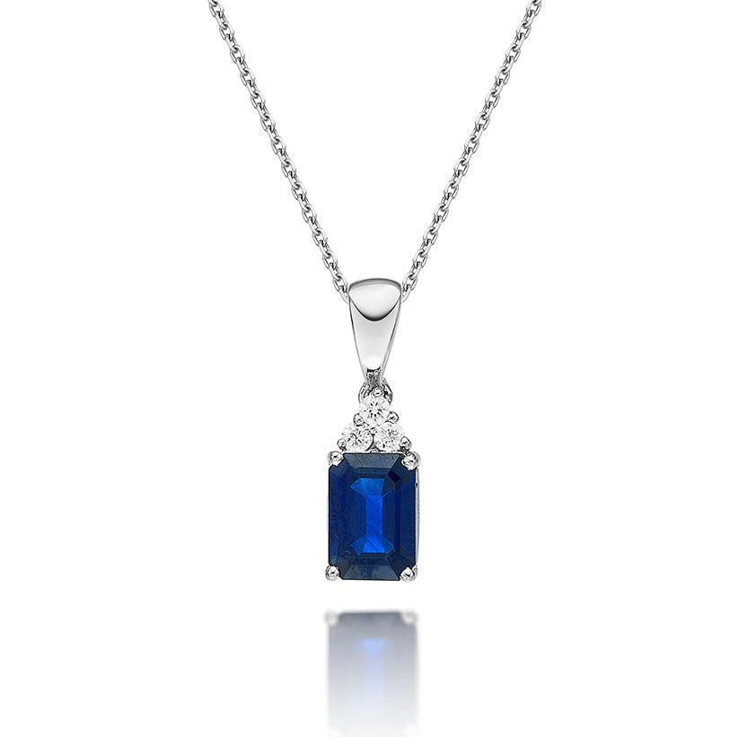 Sapphire Pendant Necklace with 0.06ct Diamonds 18K White Gold