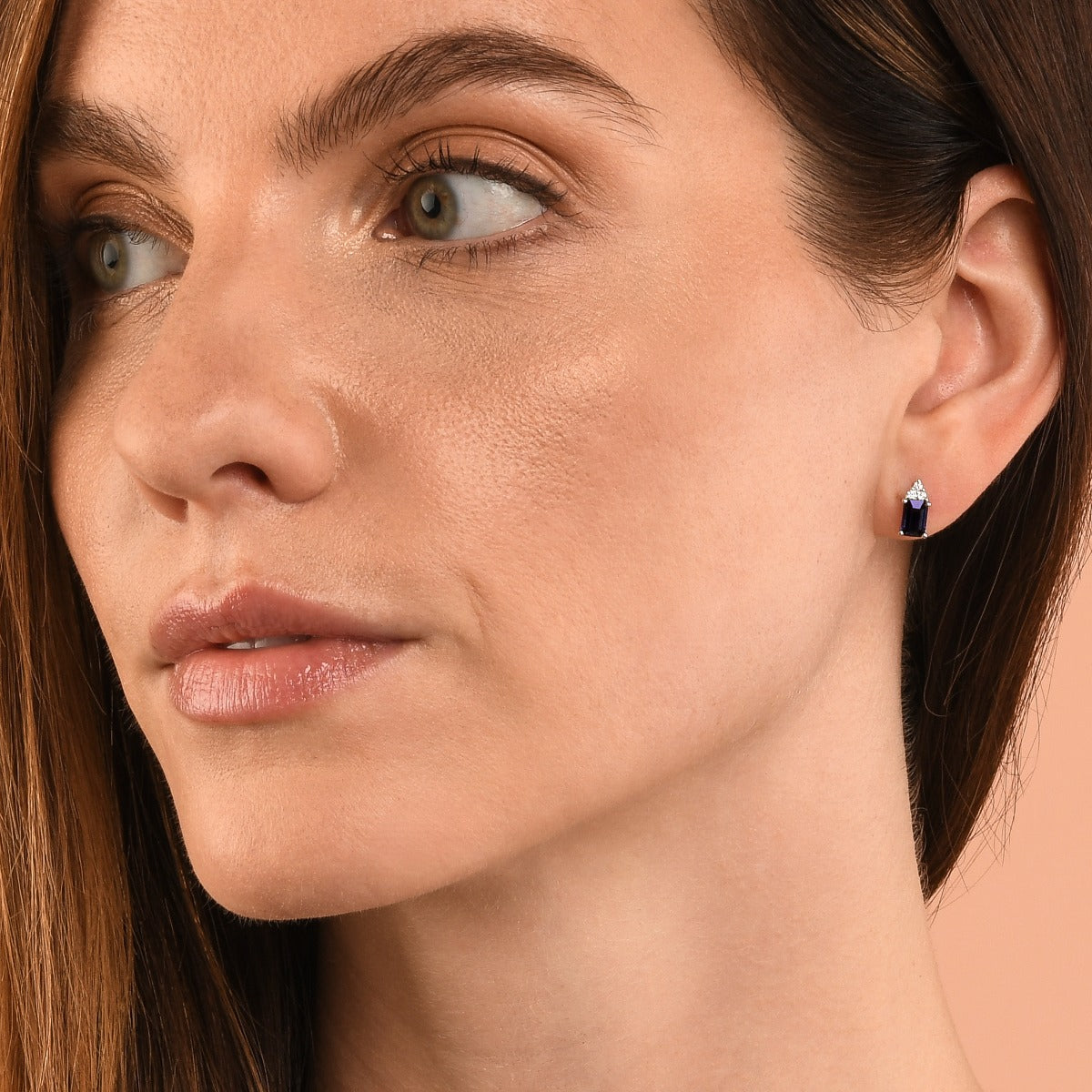 Bold Sapphire Earrings with 0.10ct Diamonds 18K White Gold