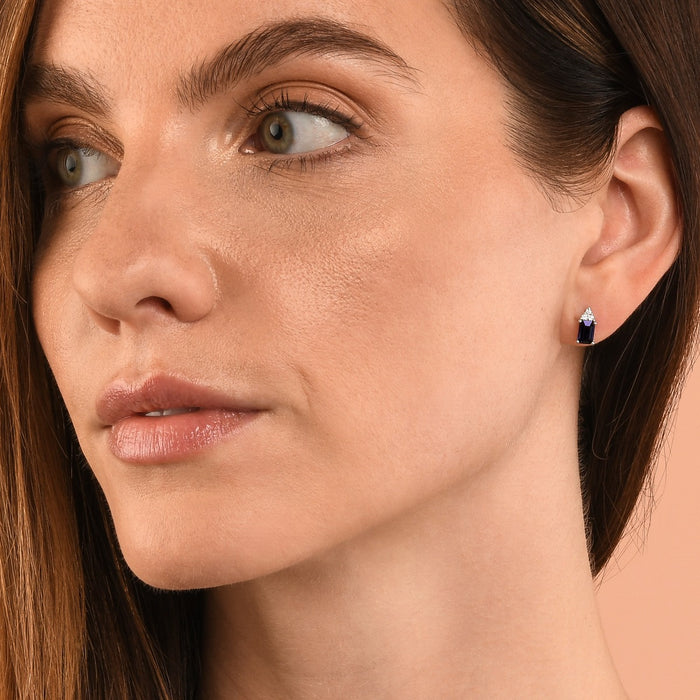 Bold Sapphire Earrings with 0.10ct Diamonds 18K White Gold