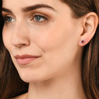 Oval Ruby Stud Earrings with 0.18ct Diamonds 18K White Gold