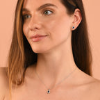 Oval Sapphire Stud Earrings with 0.18ct Diamonds 18K White Gold