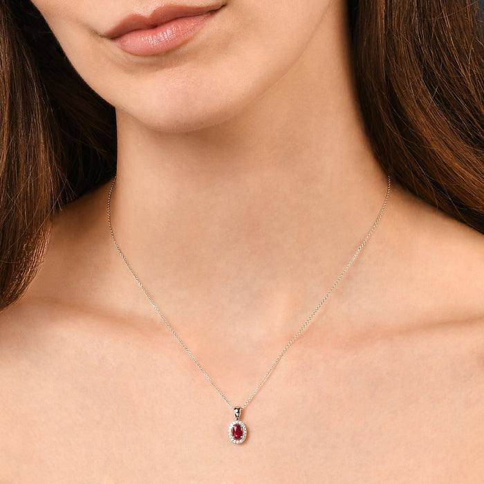 Ruby Pendant Necklace with 0.14ct Diamonds 18K White Gold