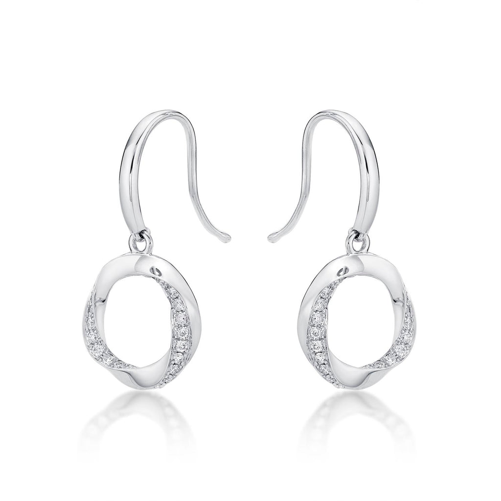 Open Circle Diamond Drop Earrings with 0.27ct Diamonds 9K White Gold