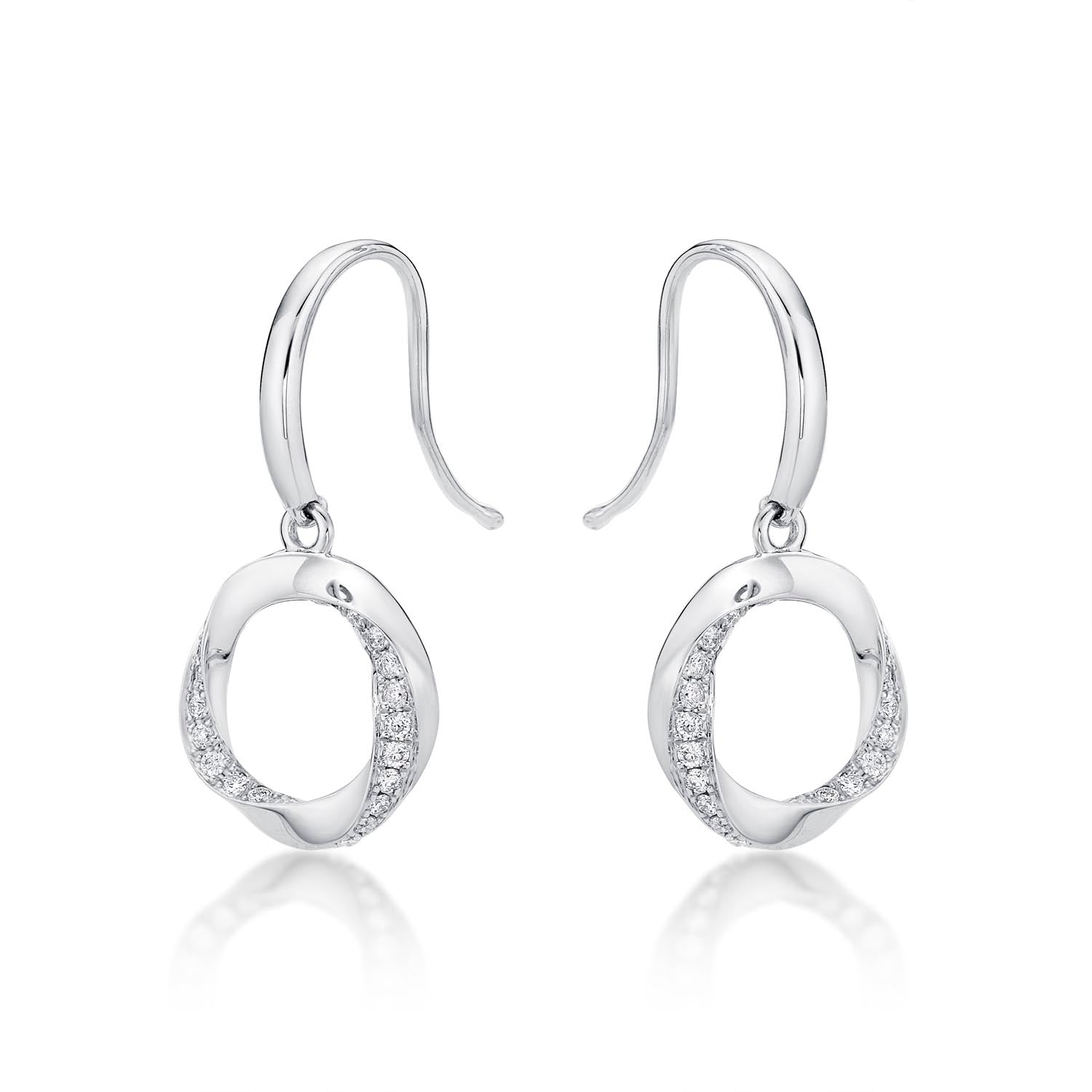 Open Circle Diamond Drop Earrings with 0.27ct Diamonds 9K White Gold