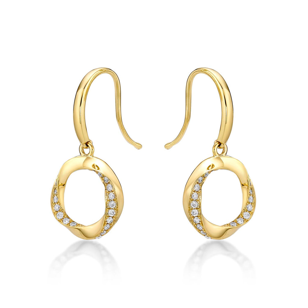 Open Circle Diamond Drop Earrings with 0.27ct Diamonds 9K Yellow Gold