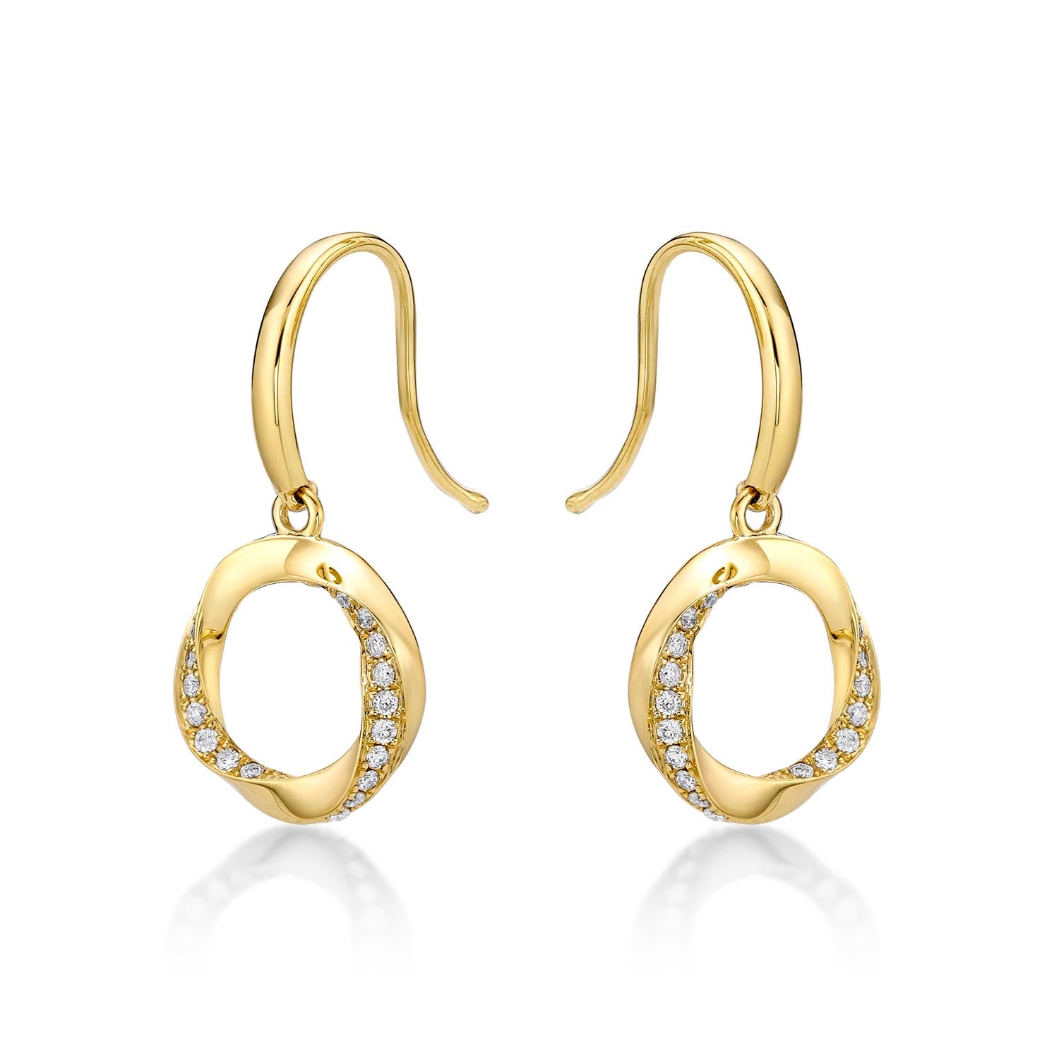 Open Circle Diamond Drop Earrings with 0.27ct Diamonds 9K Yellow Gold
