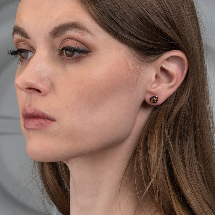 Citrine and Pink Sapphire Stud Earrings in 18K Yellow Gold