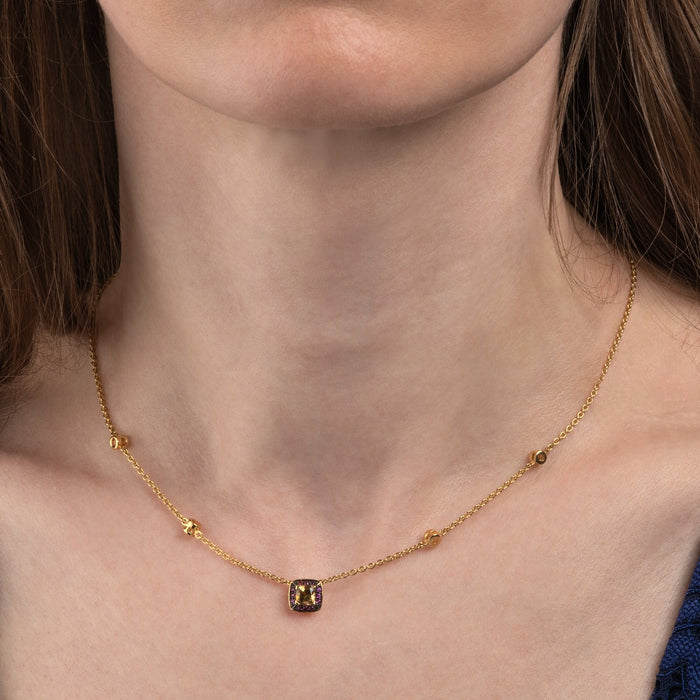 Citrine and Pink Sapphire Necklace in 18K Yellow Gold