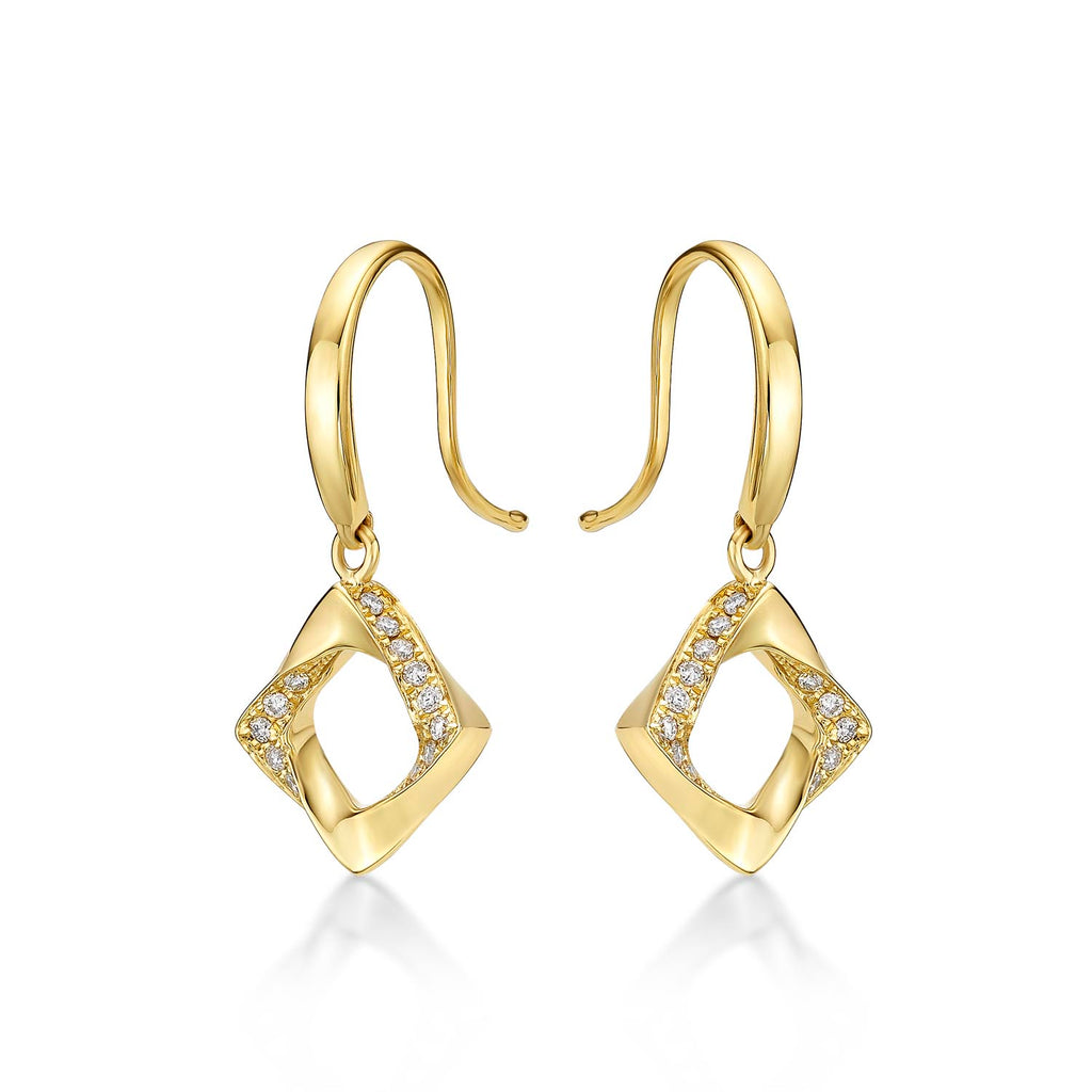 Open Square Diamond Drop Earrings with 0.20ct Diamonds 9K Yellow Gold