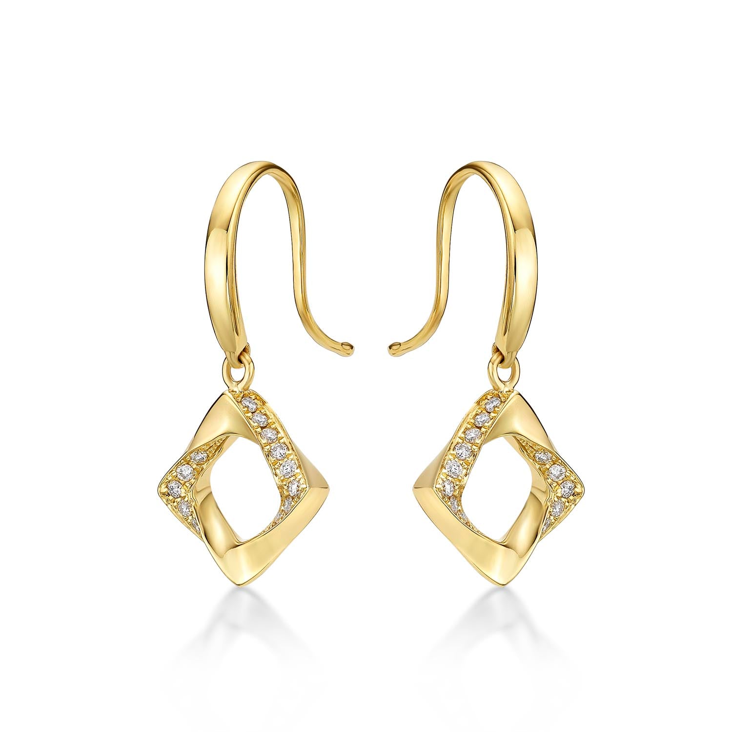 Open Square Diamond Drop Earrings with 0.20ct Diamonds 9K Yellow Gold