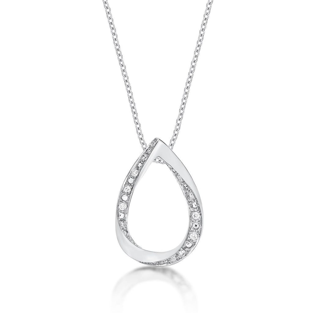 Open Pear Diamond Drop Necklace with 0.11ct Diamonds 9K White Gold