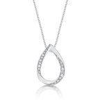 Open Pear Diamond Drop Necklace with 0.11ct Diamonds 9K White Gold