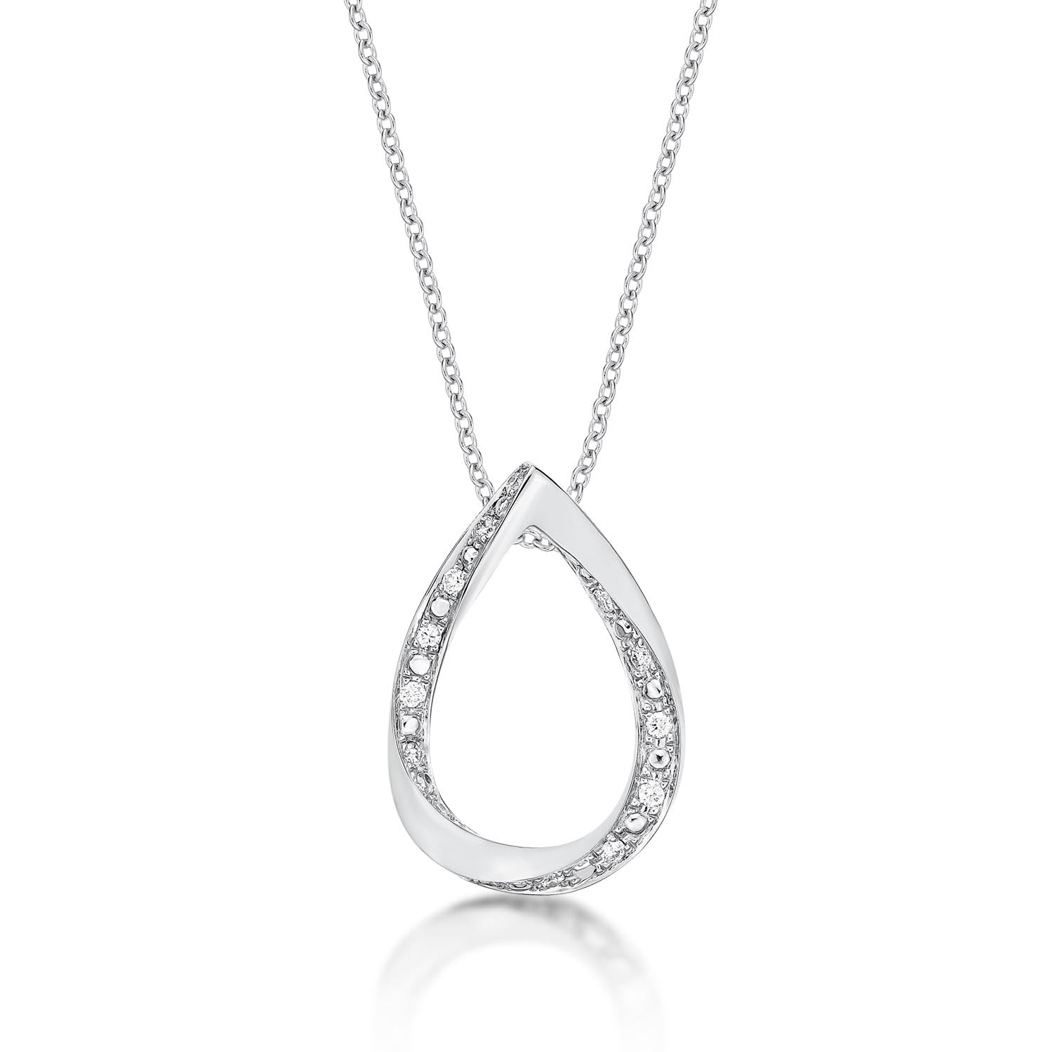 Open Pear Diamond Drop Necklace with 0.11ct Diamonds 9K White Gold