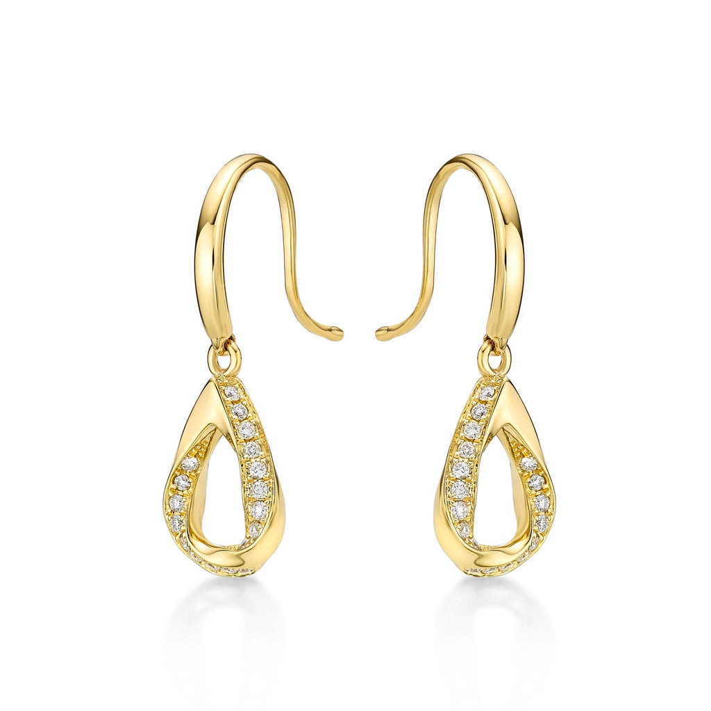 Open Pear Diamond Drop Earrings with 0.20ct Diamonds 9K Yellow Gold