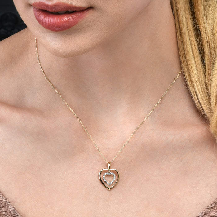 Twin Diamond Heart Pendant 0.23ct Diamond 9K Yellow Gold