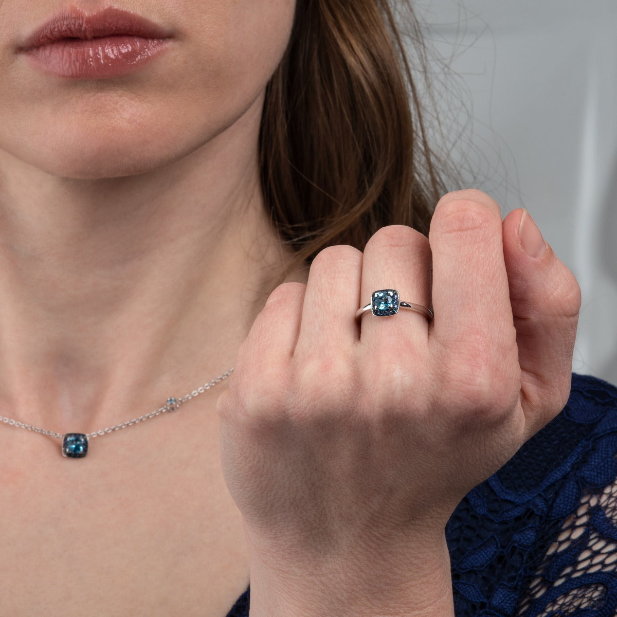 Swiss Blue Topaz and Blue Sapphire Ring in 18K White Gold
