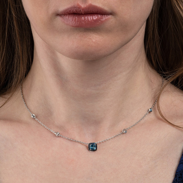 Swiss Blue Topaz and Blue Sapphire Necklace in 18K White Gold