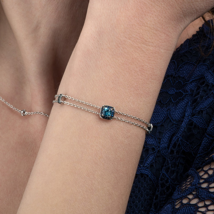 Swiss Blue Topaz and Blue Sapphire Bracelet in 18K White Gold